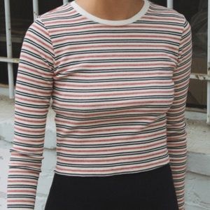 Brandy Melville White, Red, and Blue Stripped Long Sleeve Crop Top - Size XS